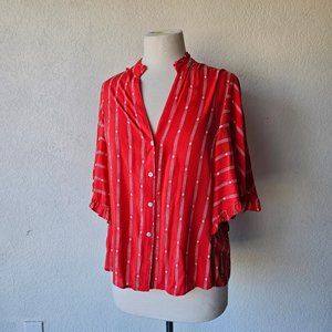 Anthroplogie Maeve Aviero Red Striped Flutter Sleeve Blouse Top Womens M Medium